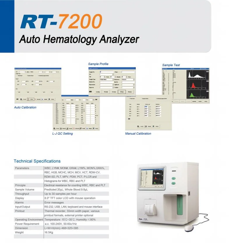 Rt7200 Raytoの血液学の検光子Cbcの血液検査機械血液学の検光子