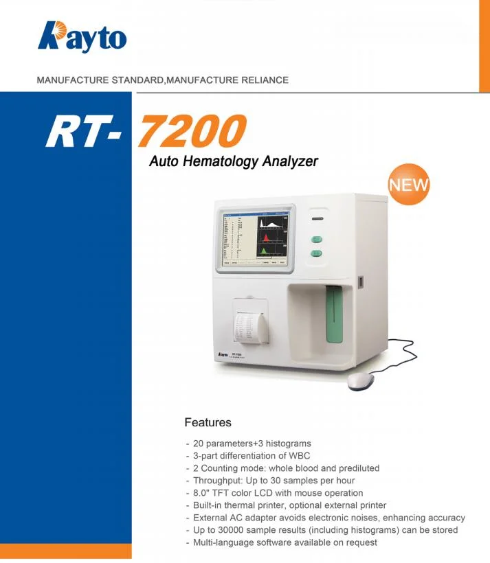 Rt7200 Raytoの血液学の検光子Cbcの血液検査機械血液学の検光子